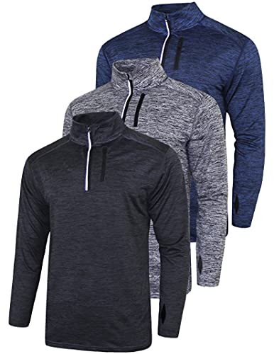 3-Pack Men??s Quarter-Zip Pullover Lightweight Long Sleeve Athletic Jackets Performance Workout Running Shirts
