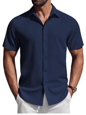 Mens Short Sleeve Button Down Shirts Casual Summer Shirt Untucked Dress Shirts