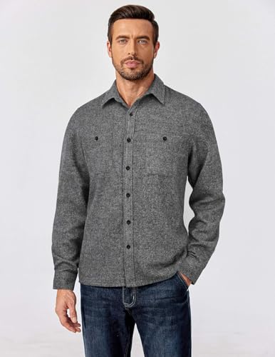 Men's Flannel Shirts Long Sleeve Casual Cotton Plaid Button Down Shirt Jacket with Pockets