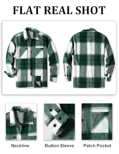 Men's Flannel Shirts Casual Button Down Plaid Shirt Jacket Long Sleeve Fleece Shacket with Pockets