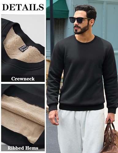 Men's Crewneck Sweatshirt Warm Sherpa Lined Thermal Sweatshirts Heavyweight Long Sleeve Winter Fleece Pullover Shirt