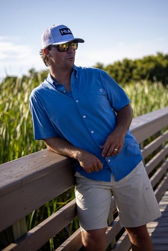 Mens Kona Solid Short Sleeve Fishing Button Down Shirt for Men, Fresh Salmon, 3X-Large