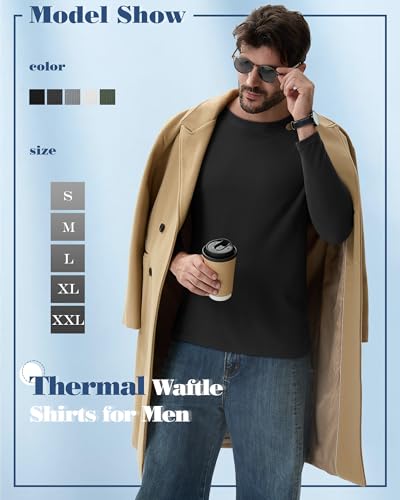 41RbNqw63NL.jpg 5 Pack Thermal Waffle Shirts for Men, Crew Neck Long Sleeve Casual Pullover Underwear Textured Knit Tops