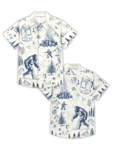 Funny Animal Print Hawaiian Shirt Camping Button Down Retro Outdoor Camping Party Short Sleeve Cyan