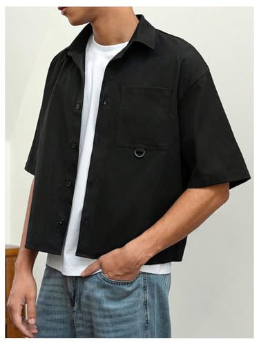 Men's Cropped Shirt Button Bown Short Sleeve Casual Collar Neck Summer Shirts Crop Top