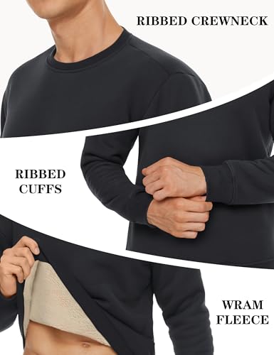 Men's Crewneck Sweatshirt Warm Sherpa Lined Thermal Sweatshirts Heavyweight Long Sleeve Winter Fleece Pullover Shirt