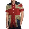 Vintage British Flag Button Down Shirt Men Short Sleeve T Shirts Casual Tee Summer Top