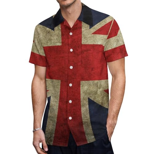 Vintage British Flag Button Down Shirt Men Short Sleeve T Shirts Casual Tee Summer Top