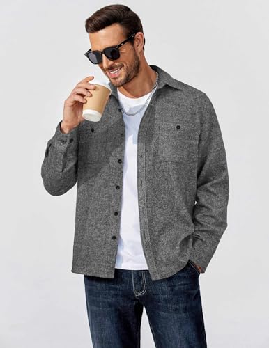 Men's Flannel Shirts Long Sleeve Casual Cotton Plaid Button Down Shirt Jacket with Pockets