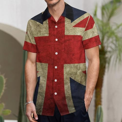 Vintage British Flag Button Down Shirt Men Short Sleeve T Shirts Casual Tee Summer Top