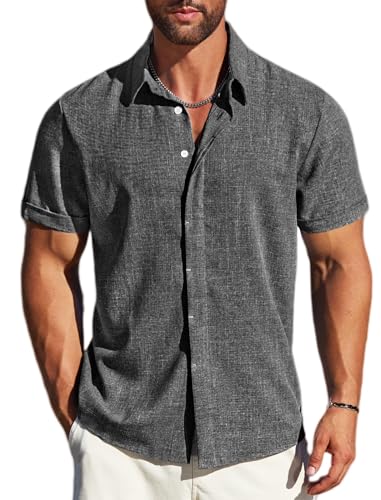 Men's Linen Shirts Short Sleeve Button Down Casual Shirt Business Dress Clothing Beach Fashion Summer Tops