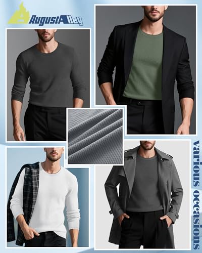 41edhqkc8L.jpg 5 Pack Thermal Waffle Shirts for Men, Crew Neck Long Sleeve Casual Pullover Underwear Textured Knit Tops