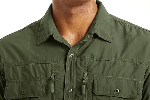 Men's UPF 50+ Sun Protection Shirts, Button Down Long Sleeve Shirt for Hiking, Fishing, Safari