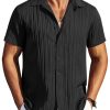 Men's Casual Button Down Shirts Short Sleeve Textured Summer Beach Shirts