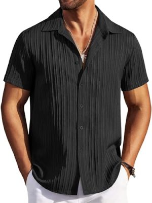 Men's Casual Button Down Shirts Short Sleeve Textured Summer Beach Shirts