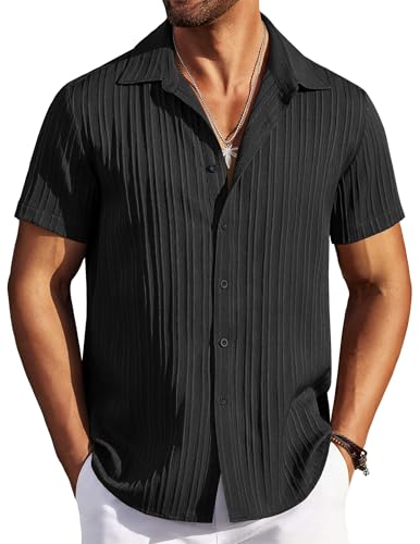Men's Casual Button Down Shirts Short Sleeve Textured Summer Beach Shirts