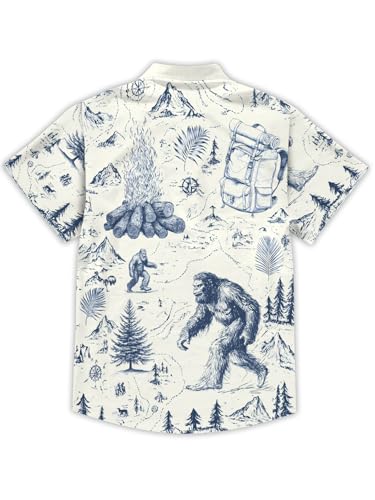 Funny Animal Print Hawaiian Shirt Camping Button Down Retro Outdoor Camping Party Short Sleeve Cyan