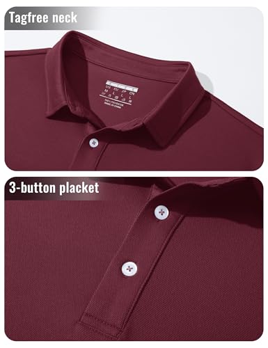 Men's Polo Shirt Long Sleeve Golf Shirts Quick Dry Lightweight 3-Button Performance Work Fishing Athletic