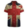 Vintage British Flag Button Down Shirt Men Short Sleeve T Shirts Casual Tee Summer Top