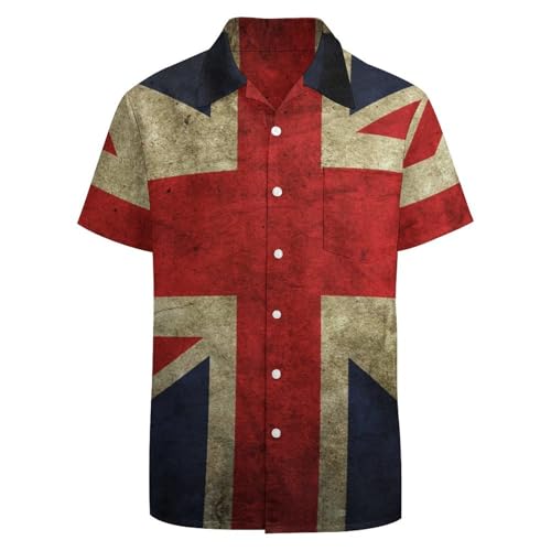 Vintage British Flag Button Down Shirt Men Short Sleeve T Shirts Casual Tee Summer Top