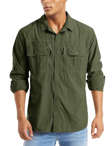 Men's UPF 50+ Sun Protection Shirts, Button Down Long Sleeve Shirt for Hiking, Fishing, Safari