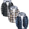 3 Pack Men's Flannel Hoodie Shirts Long Sleeve Casual Vintage Button Down Plaid Shirt Jacket with Pocket