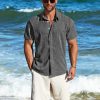 Men's Linen Shirts Short Sleeve Button Down Casual Shirt Business Dress Clothing Beach Fashion Summer Tops