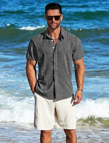 Men's Linen Shirts Short Sleeve Button Down Casual Shirt Business Dress Clothing Beach Fashion Summer Tops
