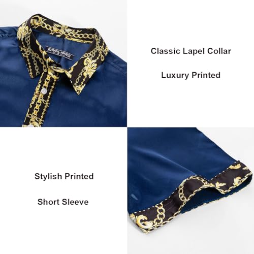 Mens Short Sleeve Button Down Shirts Casual Stretch Satin Silk Hawaiian Beach Shirt