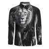 Black and White Animal Lion Men's Dress Shirts Long Sleeve Golf Shirts Casual Button Down T-Shirt for Athletic Business
