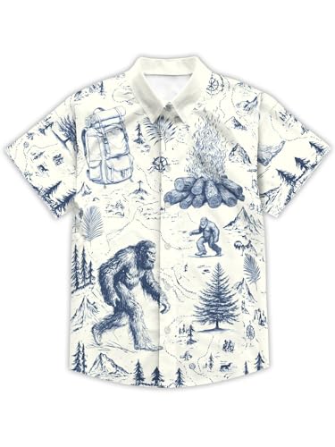 Funny Animal Print Hawaiian Shirt Camping Button Down Retro Outdoor Camping Party Short Sleeve Cyan