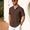 Men's Short Sleeve Button Down Shirt Casual Summer Beach Shirt Waffle Knit Shirts Wrinkle Free Untucked Shirt