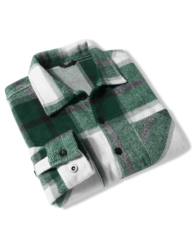 Men's Flannel Shirts Casual Button Down Plaid Shirt Jacket Long Sleeve Fleece Shacket with Pockets