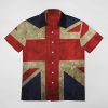 Vintage British Flag Button Down Shirt Men Short Sleeve T Shirts Casual Tee Summer Top