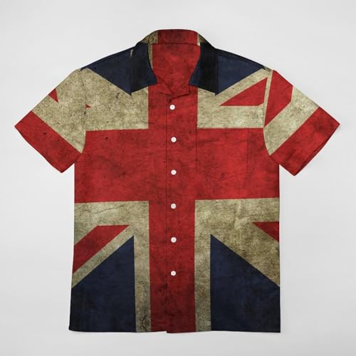 Vintage British Flag Button Down Shirt Men Short Sleeve T Shirts Casual Tee Summer Top