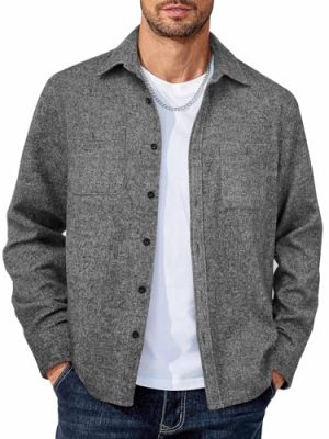 Men's Flannel Shirts Long Sleeve Casual Cotton Plaid Button Down Shirt Jacket with Pockets