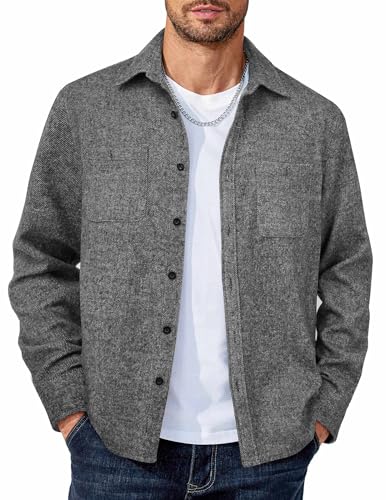 Men's Flannel Shirts Long Sleeve Casual Cotton Plaid Button Down Shirt Jacket with Pockets