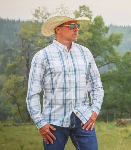 ® Mens Button Up Shirts Long Sleeve Casual Button Down Cotton Vintage Soft Plaid with Pocket