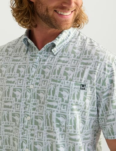 Mens Kona Pattern Short Sleeve Fishing Button Down Shirt