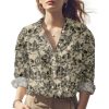Button Down Shirts for Women Dressy Floral Printed Long Sleeve Blouse Business Casual Work Tops