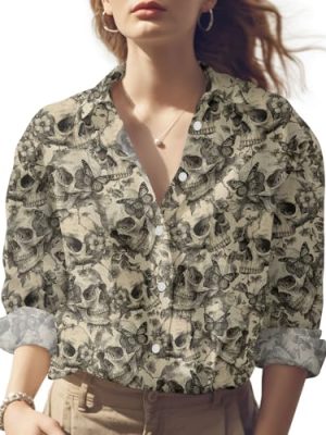 Button Down Shirts for Women Dressy Floral Printed Long Sleeve Blouse Business Casual Work Tops