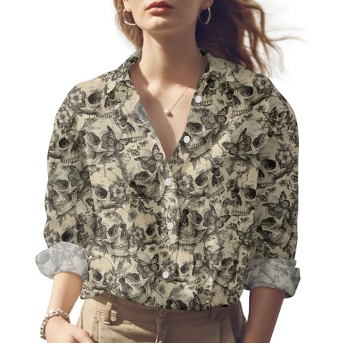 Button Down Shirts for Women Dressy Floral Printed Long Sleeve Blouse Business Casual Work Tops