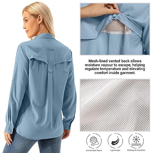 Womens UPF 50+ UV Sun Protection Safari Shirts Long Sleeve Outdoor Cool Quick Dry Fishing Hiking Gardening Shirts