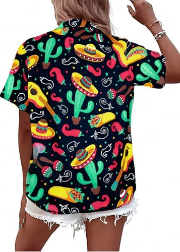 Cinco De Mayo Shirt Women Mexico Mexican Party Hawaiian Shirt Funny Button Down Shirt Short Sleeve Button Up Blouse Tops