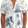 Funny Animal Print Hawaiian Shirt Camping Button Down Retro Outdoor Camping Party Short Sleeve Cyan