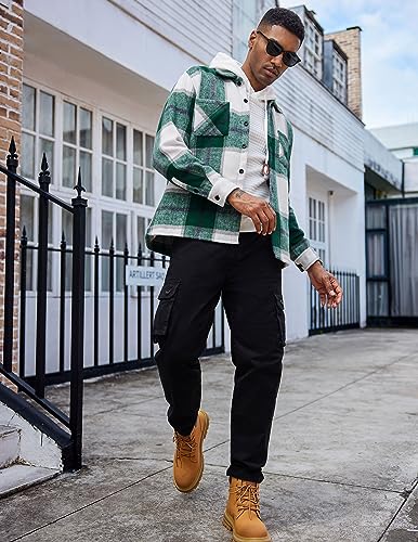 Men's Flannel Shirts Casual Button Down Plaid Shirt Jacket Long Sleeve Fleece Shacket with Pockets