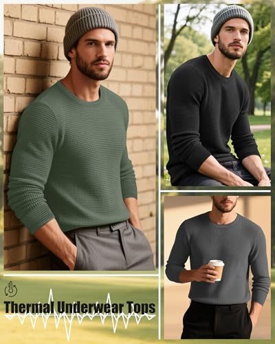 51foNdtowxL.jpg 5 Pack Thermal Waffle Shirts for Men, Crew Neck Long Sleeve Casual Pullover Underwear Textured Knit Tops