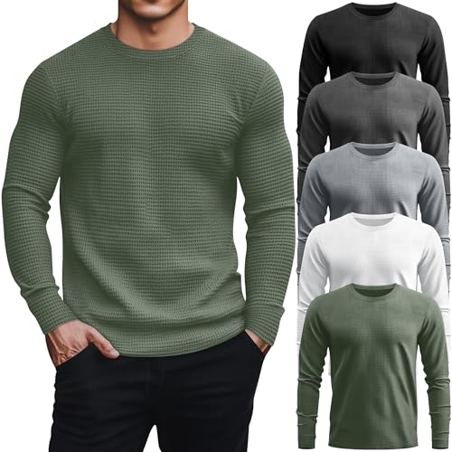 51mkwSBd78L.jpg 5 Pack Thermal Waffle Shirts for Men, Crew Neck Long Sleeve Casual Pullover Underwear Textured Knit Tops