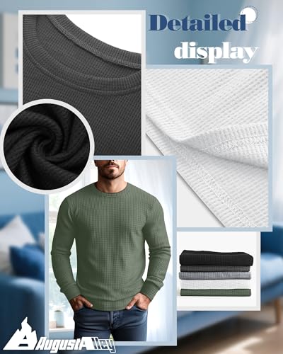 51xb9QZLWCL.jpg 5 Pack Thermal Waffle Shirts for Men, Crew Neck Long Sleeve Casual Pullover Underwear Textured Knit Tops