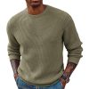 Mens Crewneck Pullover Sweater Waffle Textured Long Sleeve Knitted Sweaters
